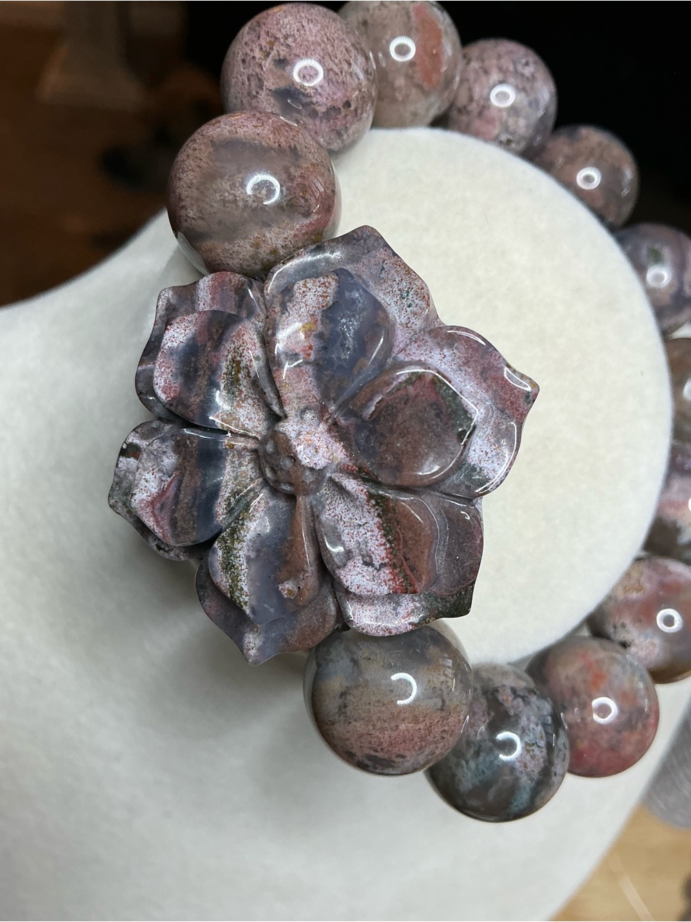 HQ Monet Ocean Jasper 14mm with Ocean Jasper Flower Carving